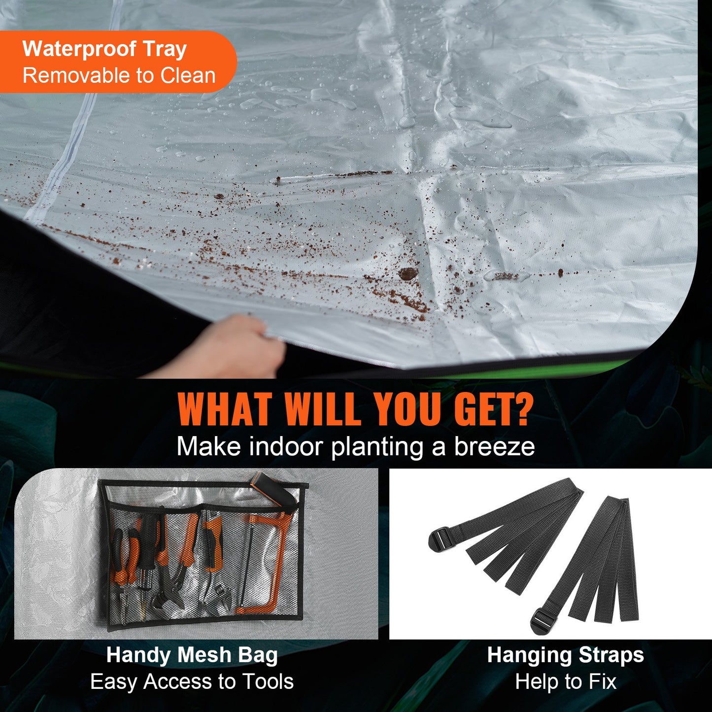 10x10 Grow Tent, 120'' x 120'' x 80'', High Reflective 600D Mylar Hydroponic Growing Tent with Observation Window, Tool Bag and Floor Tray for Indoor Plants Growing