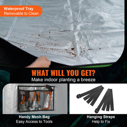 10x10 Grow Tent, 120'' x 120'' x 80'', High Reflective 600D Mylar Hydroponic Growing Tent with Observation Window, Tool Bag and Floor Tray for Indoor Plants Growing